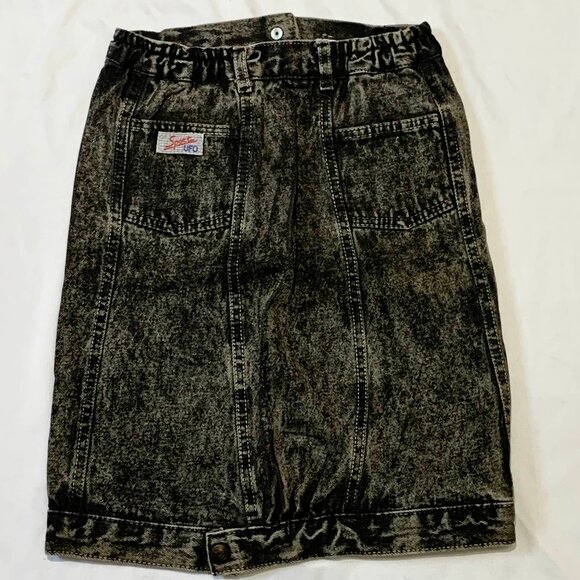 VINTAGE 1980s DEADSTOCK UFO Sport Black Denim Jean Mini Skirt Acid Wash Cotton - Picture 7 of 10